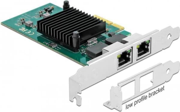 DeLOCK - Nätverksadapter - PCIe 2.0 x4 Low-Profile - Gigabit Ethernet x 2 (89021) Svart, Grön, Metallisk