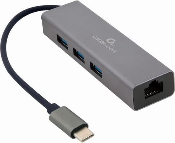 Gembird USB typ-C Gigabit nätverksadapter med inbyggd USB 3.1-hubb