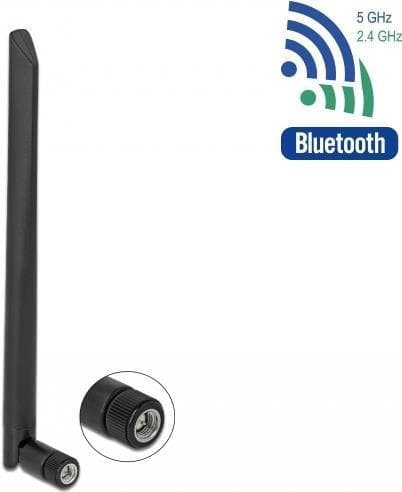 Delock WLAN 802.11 a/ax/a/b/g/n Antenne RP-SMA stik - antenne - Wi-Fi - 5 dBi - rundstrålende - skruemontering - sort (12636)