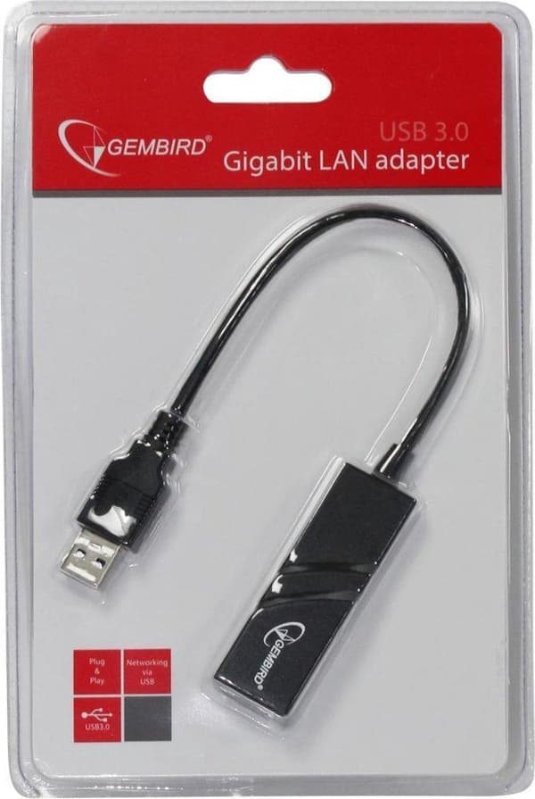 Gembird USB-A till RJ45 Gigabit Ethernet LAN-adapter - USB3.0 - CAT6 / Svart - 0,10 meter
