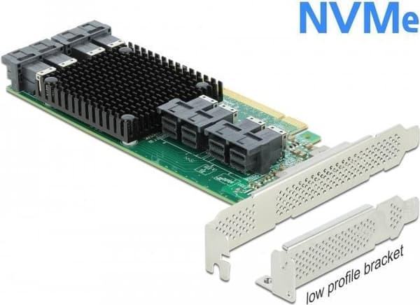 DeLOCK PCI Express x16-kort til 8 x intern SFF-8643 NVMe - Lagercontroller - SAS Low-Profile - 32 Gbit/s - PCIe 3.0 x16 (90504)
