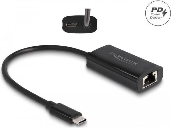 Delock USB Type-C™-adapter til Gigabit LAN med strømforsyning 100 Watt (61026)