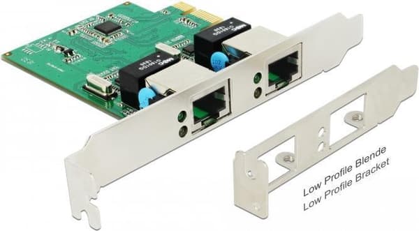 DeLOCK PCI Express-kort > 2 x Gigabit LAN - nätverksadapter - PCIe 1.1 lågprofil - Gigabit Ethernet x 2 (89999)