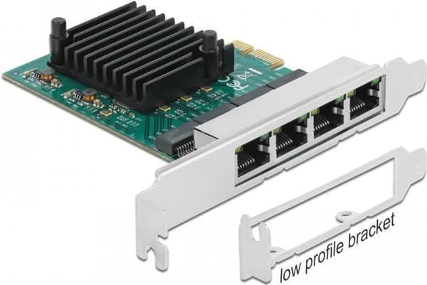DeLOCK - Nätverksadapter - PCIe 2.0 Low-Profile - Gigabit Ethernet x 4 (89025) Svart, Grön, Metallisk