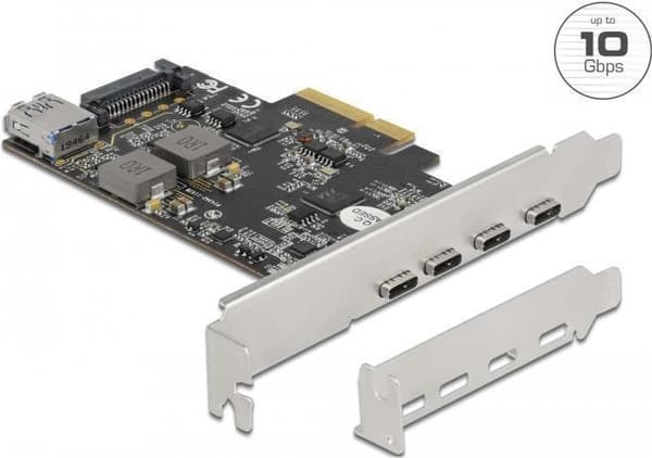 Delock PCI Express x4-kort til 4 x USB Type-C™ + 1 x USB Type-A - SS USB 10 Gbps