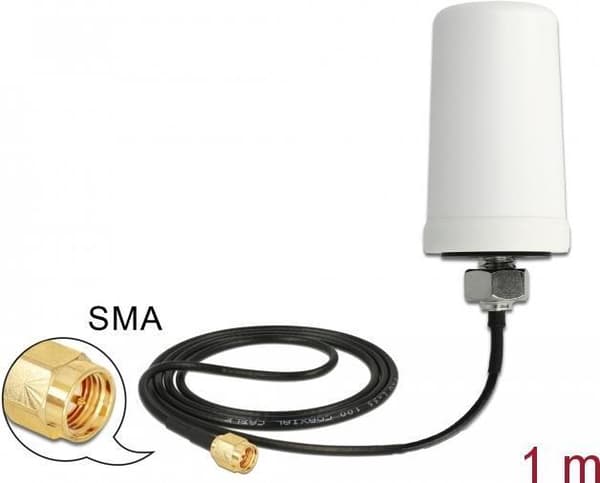 DeLOCK WLAN - antenne - Wi-Fi - 1,4 dBi (for 2,4 - 2,5 GHz), 3 dBi (for 5,15 - 5,875 GHz) - rundstrålende - indendørs / udendørs, skruemontering - hvi