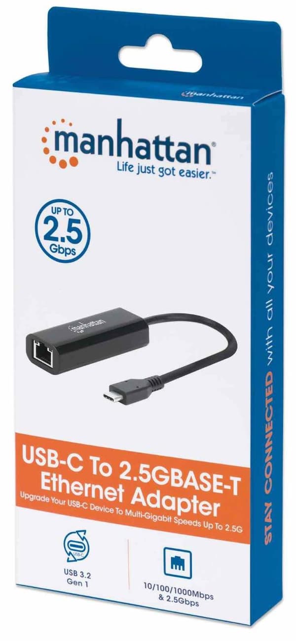 MANHATTAN USB-C till 2,5 GBASE-T Ethernet-nätverksadapter USB 3.2 Gen 1 5 Gbps Multi-Gigabit Ethernet 10/100/1000 Mbps 2,5 Gbps (153300)