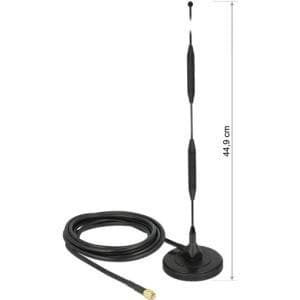 Delock LTE antenne SMA han 5 dBi 44,9 cm fast omnidirektionel med magnetisk stativ og tilslutningskabel RG-58 3 m udendørs sort (12425)