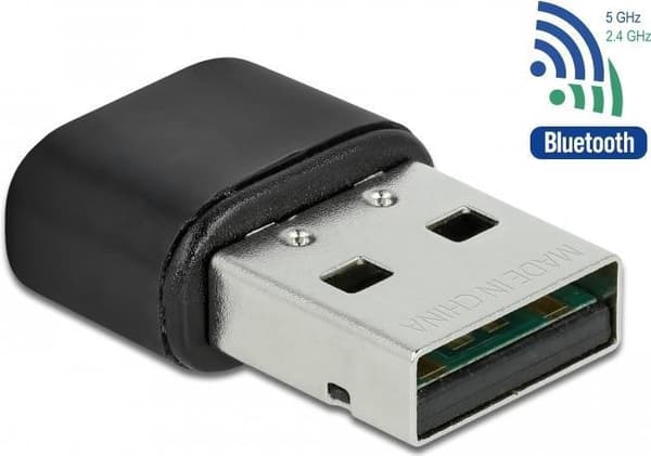 DeLOCK Bluetooth 4.2 og Dualband WLAN ac/a/b/g/n 433 Mbps USB Adapter - Netværksadapter - USB 2.0 - 802.11ac, Bluetooth 4.2 - sort Sort