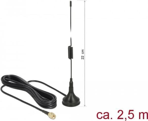 Delock Antenne LTE SMA St. 2dBi Rigid Omni. Tilslutningskabel RG-174 2,5m udendørs