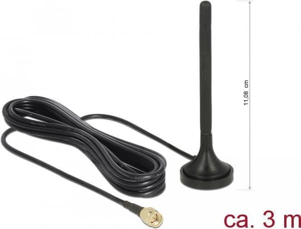 DeLOCK - Antenne - 11,08 cm - 2 dBi - rundstrålende - udvendigt, indvendigt, magnetisk monteret - sort (89618)