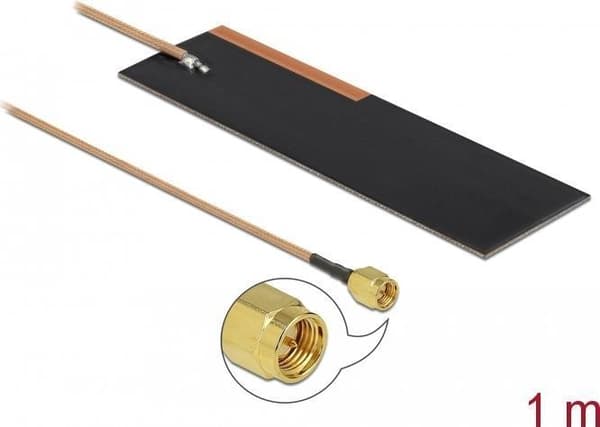 DeLOCK LPWAN Antenne SMA stik 1 - 2 dBi RG-178 1m PCB intern selvklæbende - antenne - Smart Home - 1-2 dBi - klæbende montering - sort (12620)