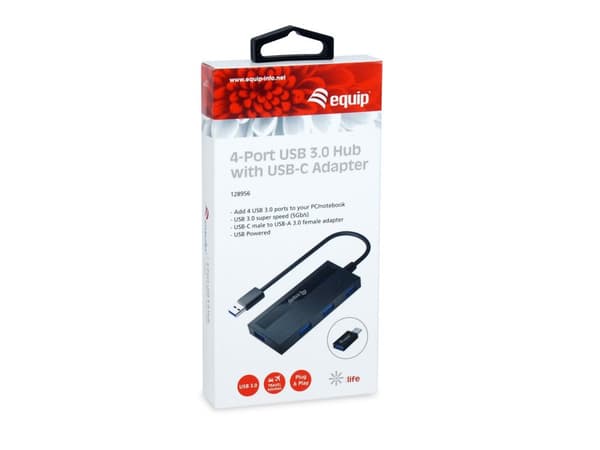 Utrusta USB-hubb 4-portar 3.0 ->4x3.0 +TypC A eller strömförsörjning svart