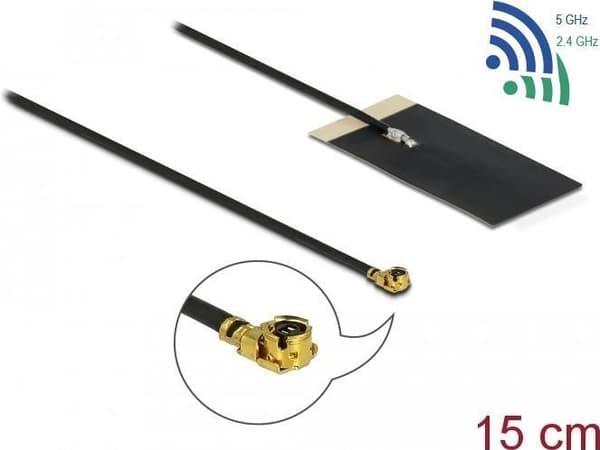 DeLOCK WLAN 802.11 ac/ax/a/h/b/g/n antenne MHF I stik 2.7 - 3.0 dBi 1.13 15cm FPC intern selvklæbende - antenne - smart home - 2.7-3 dBi - klæbende mo