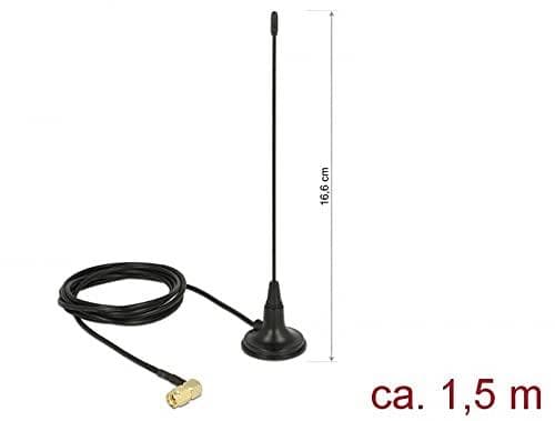 Delock 480 MHz antenne SMA stik 90° 2,5 dBi fast rundstrålende med magnetisk stativ og tilslutningskabel RG-174 1,5 m udendørs sort (89615)
