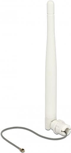 Delock WLAN 802.11 b/g/n antenne MHF® I stik 3 dBi rundstrålende 1,13 12 cm fleksibel klips hvid (89619)