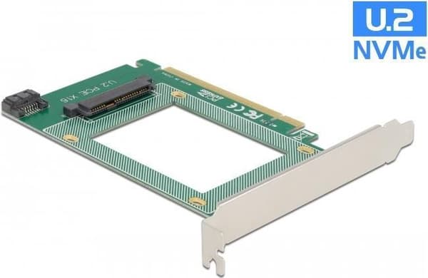Delock - Storage controller - 2.5" (6.4 cm) - U.2 NVMe / SATA 6Gb/s - 600MBps - PCIe 4.0 x16 (90051) Grön