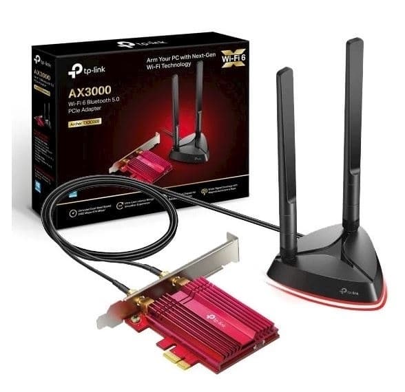TP-LINK AX3000 Wi-Fi 6 Bluetooth 5.0 PCIe-adapter Sort, Rød