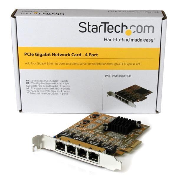 StarTech.com 4-porttinen PCIe Gigabit -verkkokortti - Verkkosovitin - PCIe Low Profile - Gigabit Ethernet x 4 - Keltainen (ST1000SPEX43)