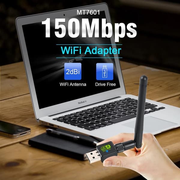 150Mbps drivrutinfri USB wifi-adapter med antenn ethernet, wifi-adapter för PC, stöder Windows7/8/10/XP/Vista, etc.