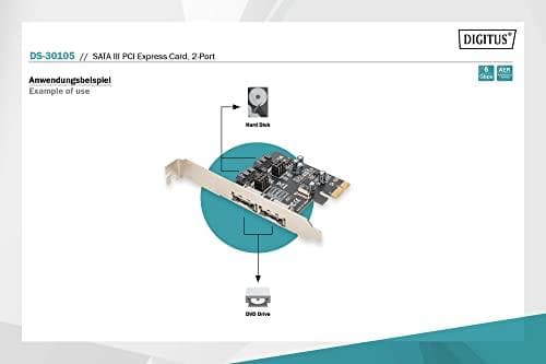 Digitus SATA III PCI Express -kortti - 2-porttinen - PCIe - SATA - Uros - Täyskorkea / matalaprofiilinen - PCIe 2.0 - Musta - Hopea (DS-30105)