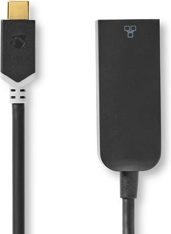 Nedis USB-nätverksadapter, USB 3.2 Gen 1 - 1000 Mbps, 0,2 m - USB-C™ hane - RJ45 hona - 0,20 m - Rund - Guldpläterad - Förtennad koppar - Antracit (CC