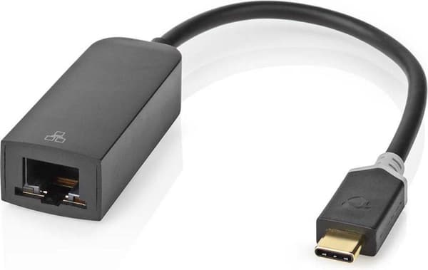 Nedis USB-nätverksadapter, USB 3.2 Gen 1 - 1000 Mbps, 0,2 m - USB-C™ hane - RJ45 hona - 0,20 m - Rund - Guldpläterad - Förtennad koppar - Antracit (CC