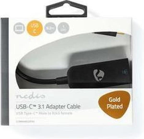 Nedis USB-nätverksadapter, USB 3.2 Gen 1 - 1000 Mbps, 0,2 m - USB-C™ hane - RJ45 hona - 0,20 m - Rund - Guldpläterad - Förtennad koppar - Antracit (CC