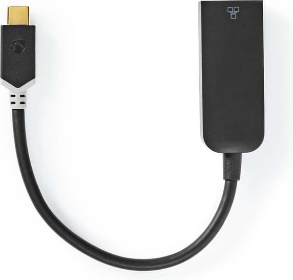 Nedis USB-nätverksadapter, USB 3.2 Gen 1 - 1000 Mbps, 0,2 m - USB-C™ hane - RJ45 hona - 0,20 m - Rund - Guldpläterad - Förtennad koppar - Antracit (CC