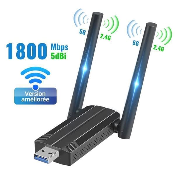 Trådlöst nätverkskort, 1800 Mbps WiFi6 USB 3.0 Adapter Dual Band 5dBi 2,4G/5Ghz för PC/laptop, kompatibel Windows, Mac