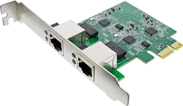 InLine Dual Gigabit netværkskort 2x RJ45 2,5GBit/s PCIe x1 inkl. lav profil - netværkskort - PCI-Express - 2.500 Mbps (51126A) Krom, Grøn