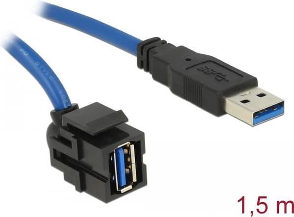 Delock - USB-jatkokaapeli - USB Type A (M) - USB Type A (W) kulmikas, Keystone - USB3.0 - 1,5 m (86011)