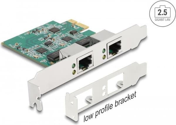Delock PCI Express x1-kort för 2 x RJ45 2,5 Gigabit LAN RTL8125 (88101) Vit