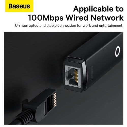 ADAPTOR RETEA Baseus Lite, USB 2.0 to RJ-45 10/100 Mbps Adapter, LED, negru "WKQX000001" (timbru verde 0.18 lei)  - 6932172606022