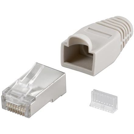 Goobay 68746  RJ45 plug, CAT 5e STP shielded with strain-relief boot, grey | for round cable with Threader   cable lead in 6.4 mm single packed (1 set