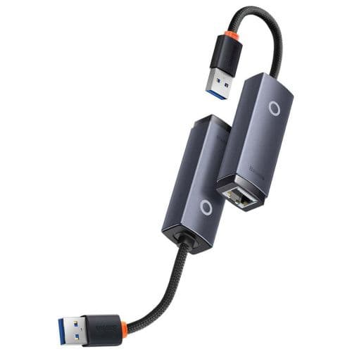 ADAPTOR RETEA Baseus Lite, USB 2.0 to RJ-45 Gigabit LAN Adapter, metalic, LED, gri "WKQX000113" (timbru verde 0.18 lei)  - 6932172606077