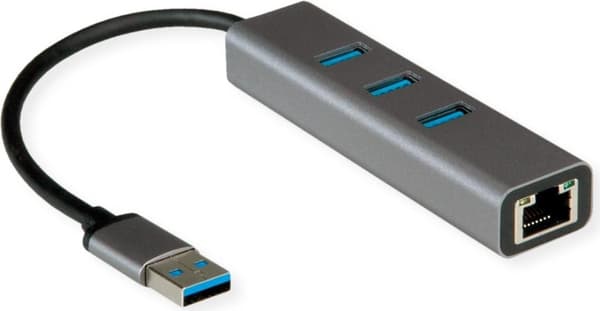 ROLINE USB 3.2 Gen 1 till Gigabit Ethernet Converter + Hub 3X