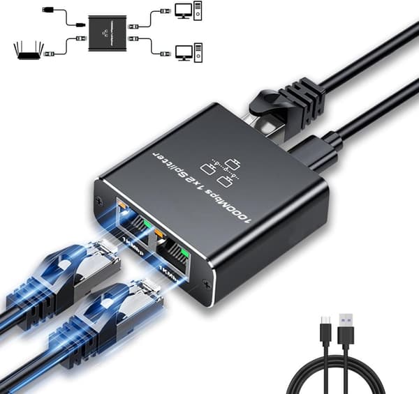 NÖRDIC RJ45-splitter 1 till 2 Ethernet Giga 1000Mbps Nätverk | CDON