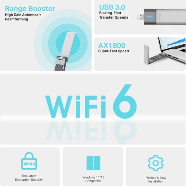 TP-Link Archer TX20UH - USB-adapter - Wifi 6 - 1800 Mbps - Trådlös