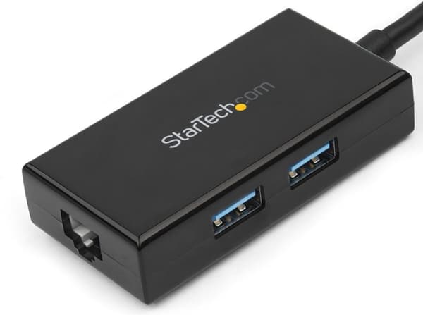 USB 3.0 till Gigabit nätverksadapter med inbyggd 2-ports USB-hubb