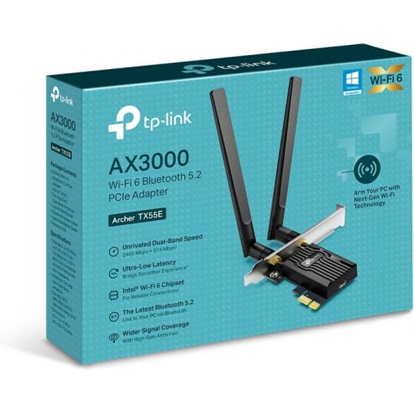 TP-LINK Archer TX55E Dual-band PCI-E-WiFi 6-adapter og Bluetooth 5.2-adapter