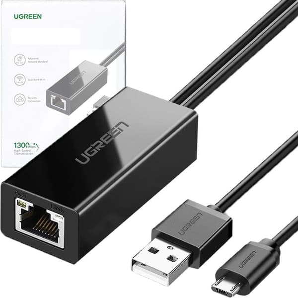 Ugreen eksternt mikro USB-nettverkskort 100 Mbps Chromecast 1m svart (30985)
