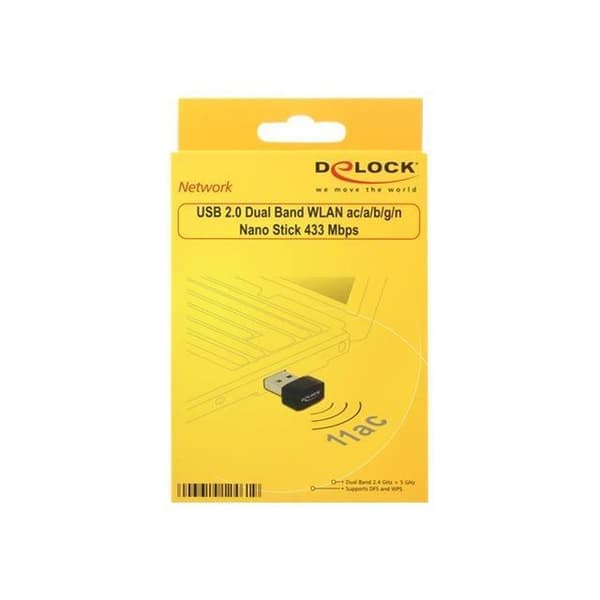 DeLOCK 12461 WLAN nätverksadapter - USB 2.0 Dual Band - 433 Mbit/s - Svart