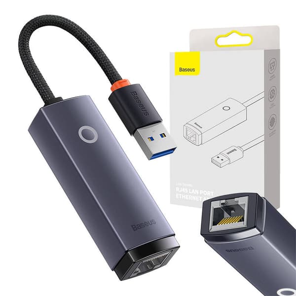 Nettverksadapter Baseus Lite Series USB til RJ45, 1000 Mbps (grå)