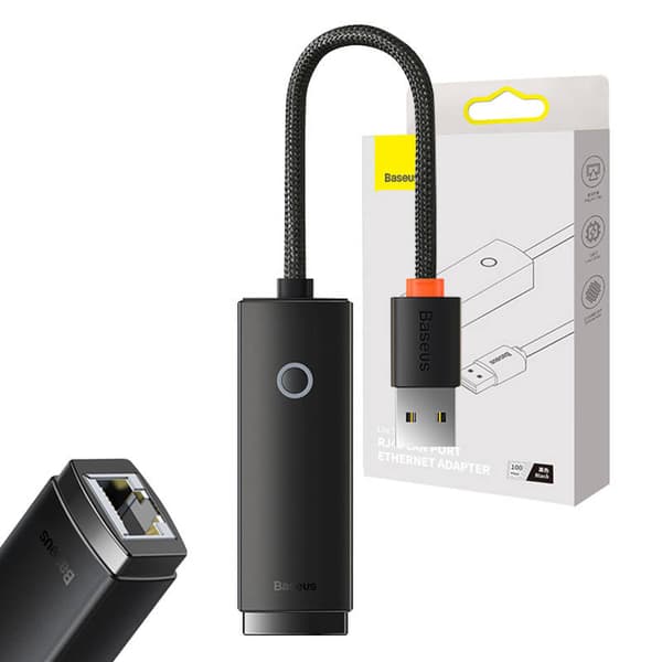 Baseus Lite Series USB til RJ45 nettverksadapter, 100 Mbps (svart)