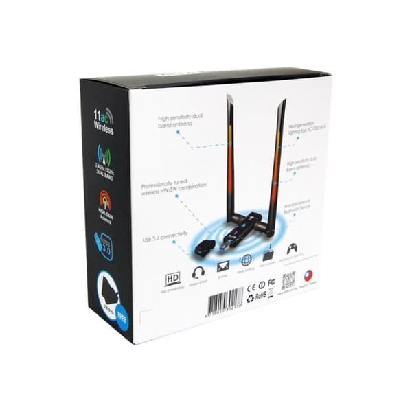 ALFA AWUS036AC USB 3.0 nätverksadapter - Svart - 867 Mbits/s - 2,4 GHz, 5 GHz
