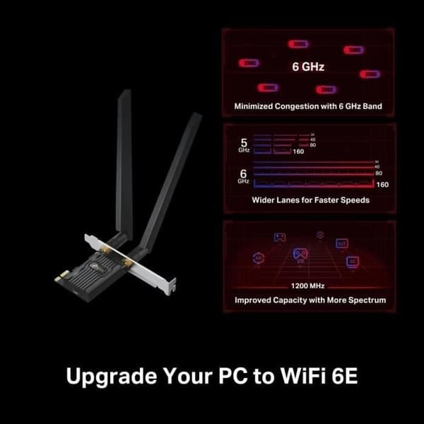 WiFi 6E PCIe WiFi-kort AXE5400 - TP-Link Archer TXE72E - Bluetooth 5.2, Tri-band (6GHz/5GHz/2.4GHz), WPA3, Inter Wi-Fi 6E Chipset