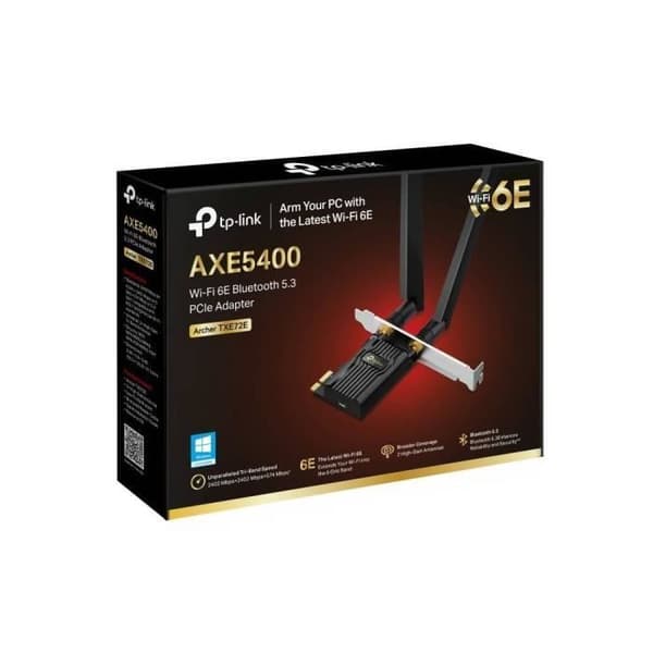 WiFi 6E PCIe WiFi-kort AXE5400 - TP-Link Archer TXE72E - Bluetooth 5.2, Tri-band (6GHz/5GHz/2.4GHz), WPA3, Inter Wi-Fi 6E Chipset Svart