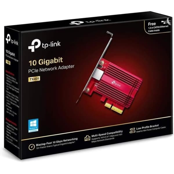 10 Gigabit PCIe nätverkskort - TP-Link TX401 - Låg latens - Kompatibel med Windows 11/10/8.1/8/7