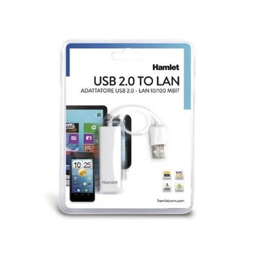 Nätverksadapter - HAMLET - HNU2F100 - USB - Ethernet - 100 Mbit/s - Vit